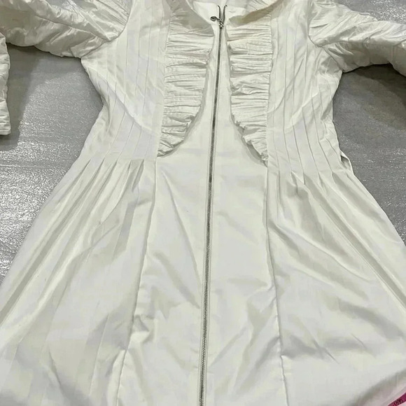 [M]Samuel Dong White Bubble Sleeves  Belted Dress Trench Coat - Picture 11 of 11